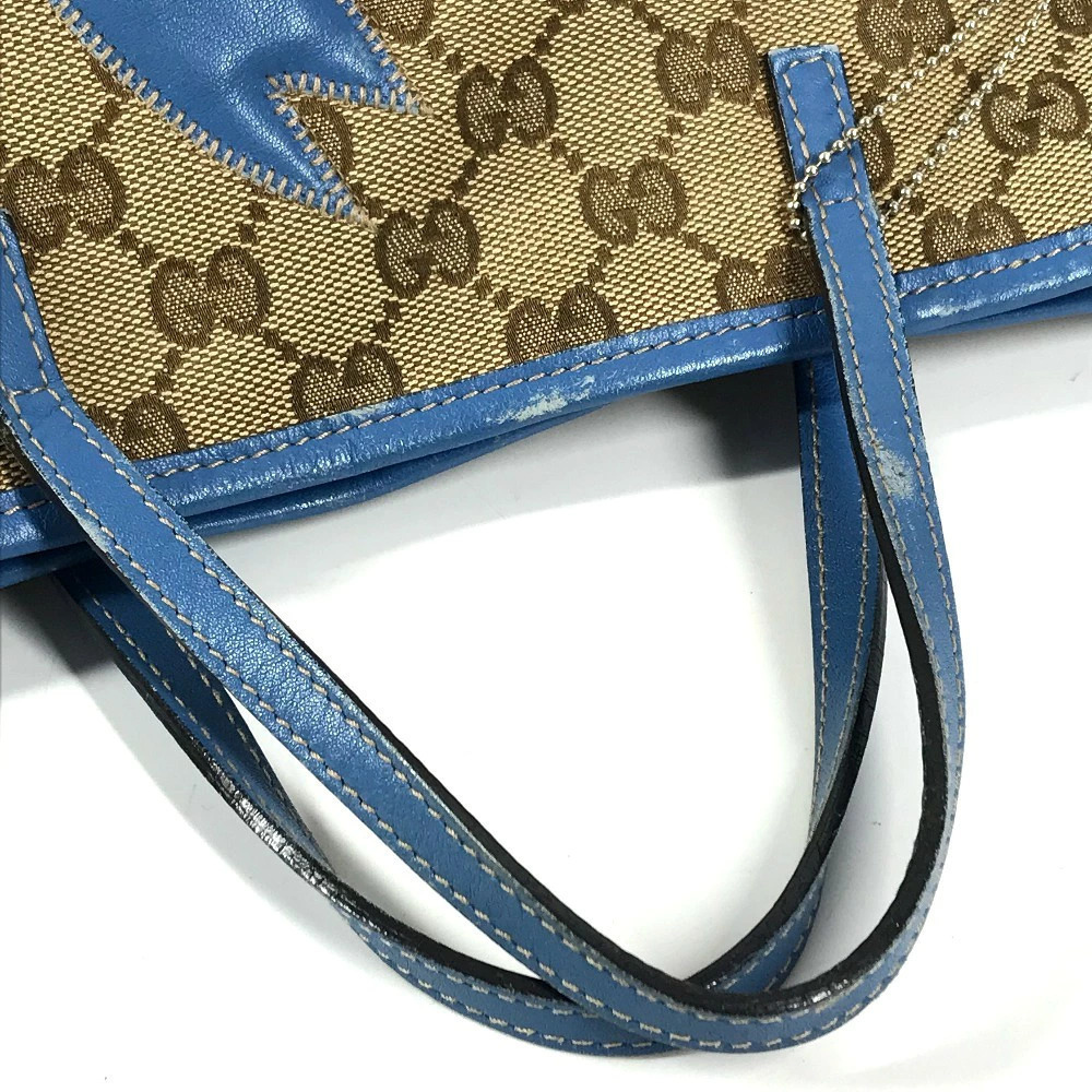 Gucci Blue Tote Parrot Charm Canvas Papagallo Bag GG Leather Handbag - Picture 13 of 15